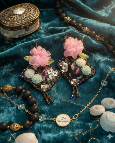 Šité dizajnové náušnice "Sen Maurícia"